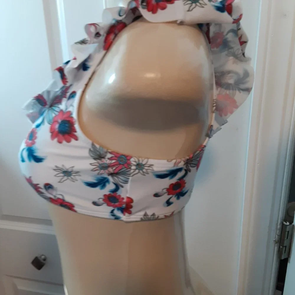 NWOT One Shoulder Floral Swimsuit Kids Bikini Top Girls Bathing Suit